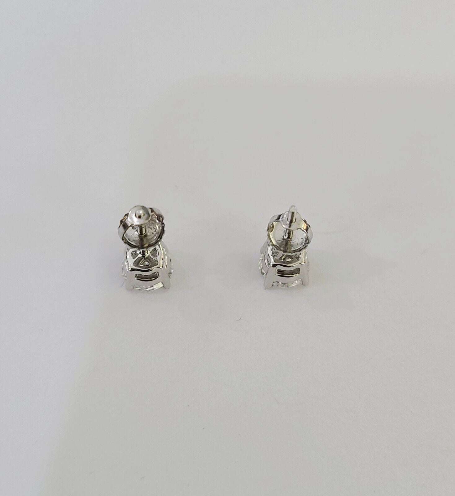 14k White gold Round Earrings Diamond screw - back Lab Created Women Men Studs - GoldenlinQ